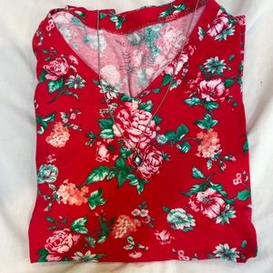 Red floral V-neck